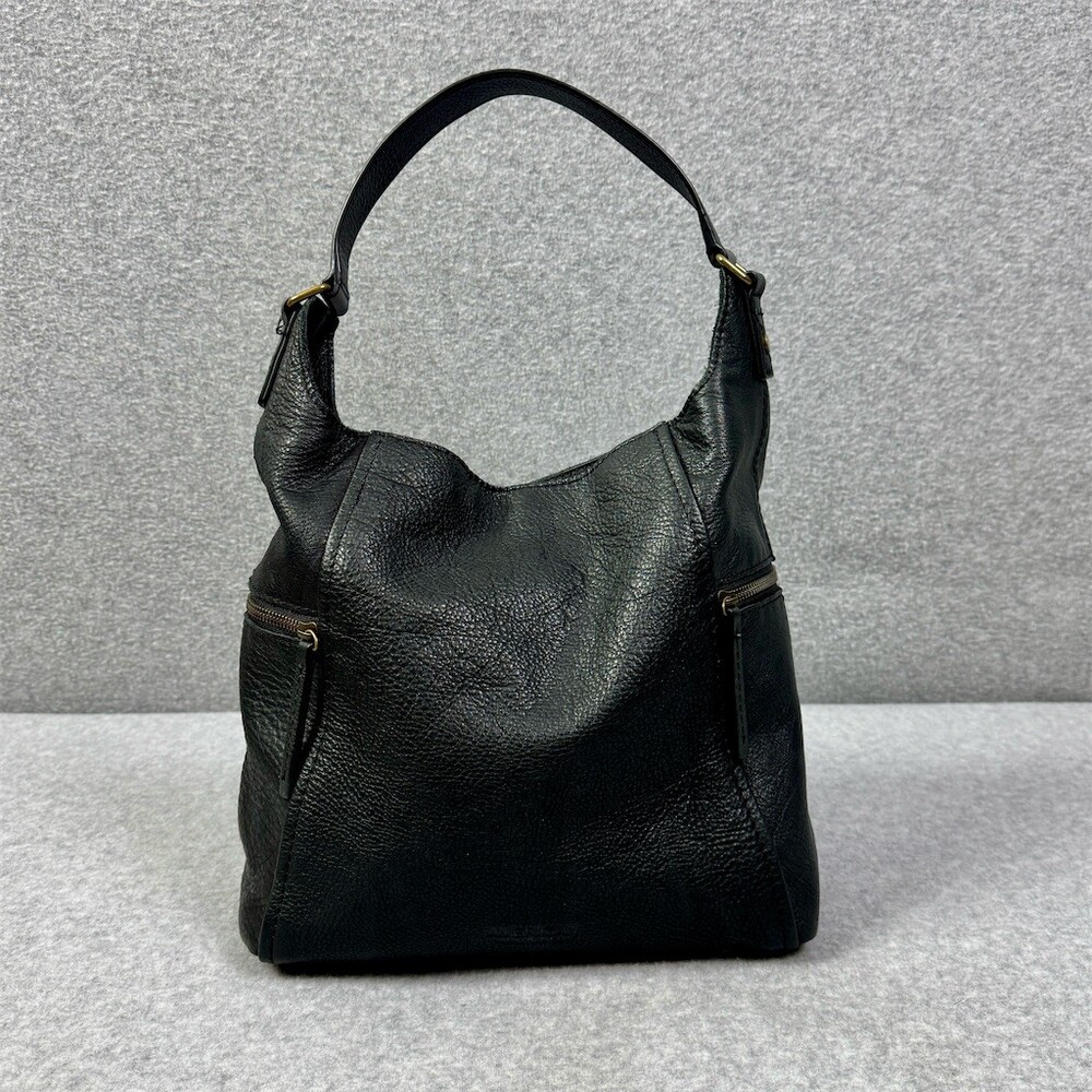 American Leather Co Hobo Shoulder Bag Womens Black Pebbled Gold Hardware